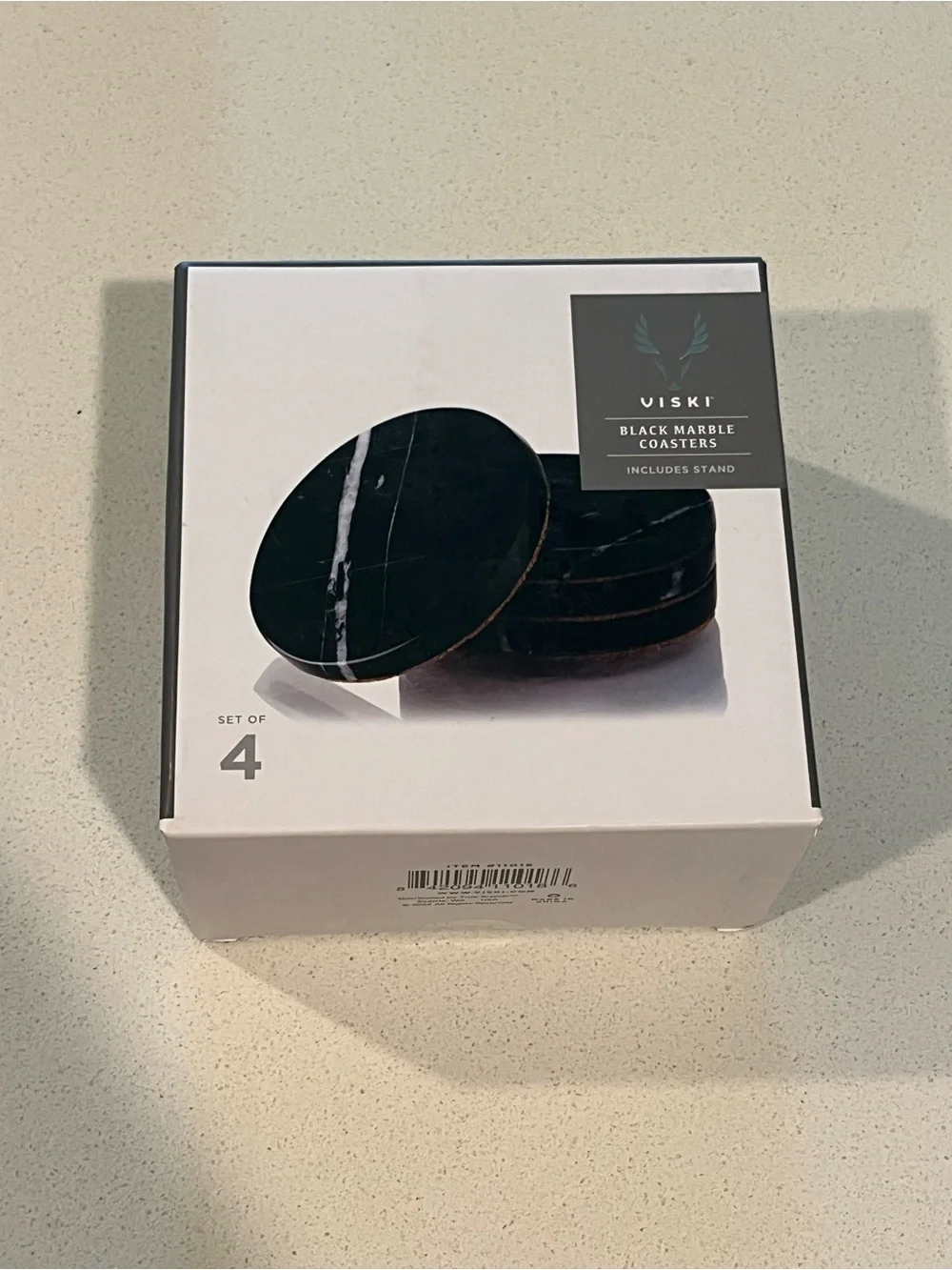 Table Coasters (4) Black Marble Swirl Set
